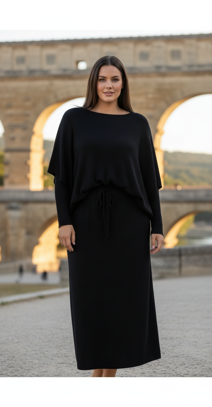 Ensemble femme 2 pièces haut ample + jupe longue fluide maille douce taille unique confortable chic quotidien | Magnolia – LyaMode
