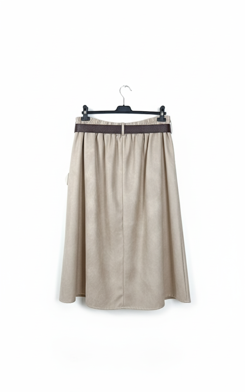 Jupe midi effet cuir femme coupe évasée taille élastique chic moderne confortable | Élégance Suave – LyaMode