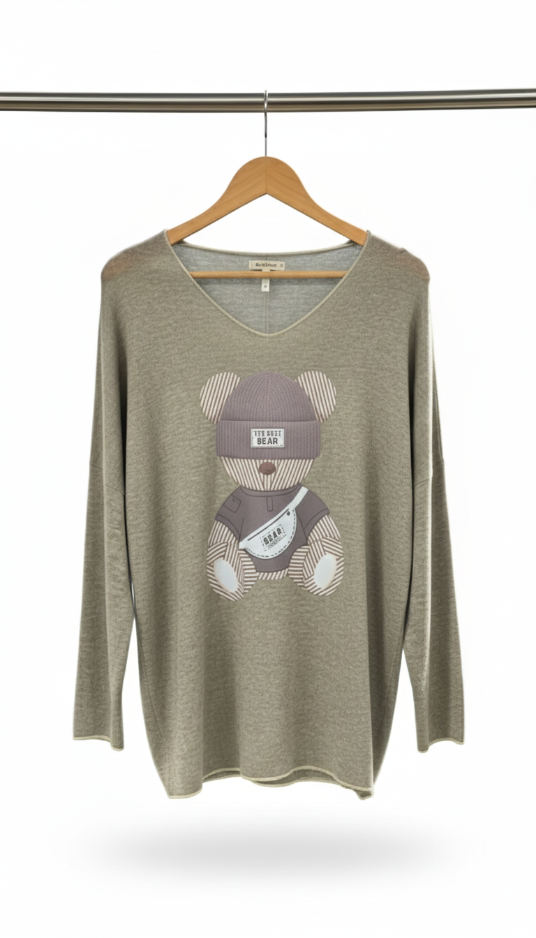 Pull femme maille chaude motif ourson coupe ample cosy confort douceur hiver | Teddy Cozy – LyaMode