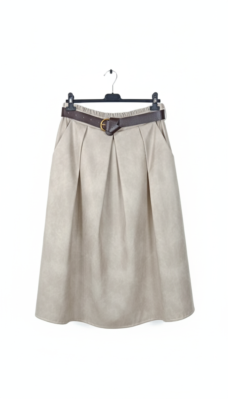 Jupe midi effet cuir femme coupe évasée taille élastique chic moderne confortable | Élégance Suave – LyaMode