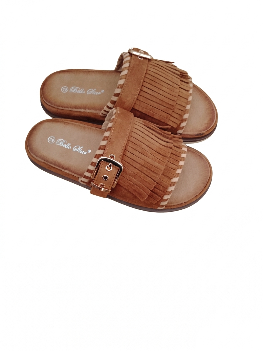 Mules à franges femme effet daim boucle élégante confort été | Mules Allure Franges LyaMode