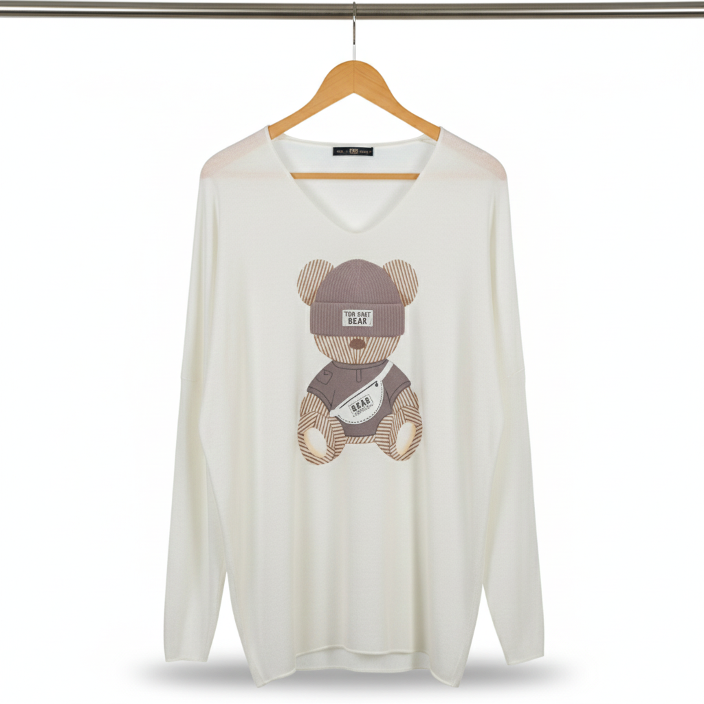 Pull femme maille chaude motif ourson coupe ample cosy confort douceur hiver | Teddy Cozy – LyaMode