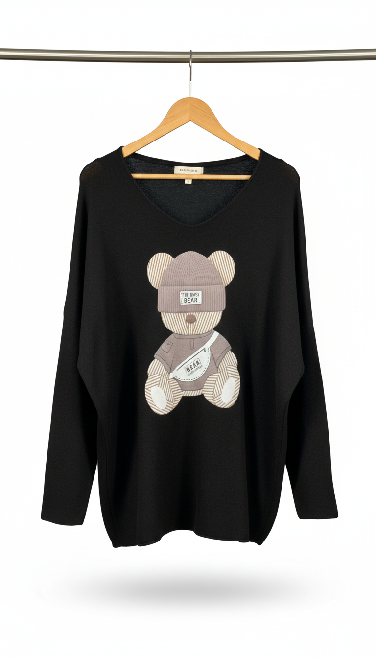 Pull femme maille chaude motif ourson coupe ample cosy confort douceur hiver | Teddy Cozy – LyaMode