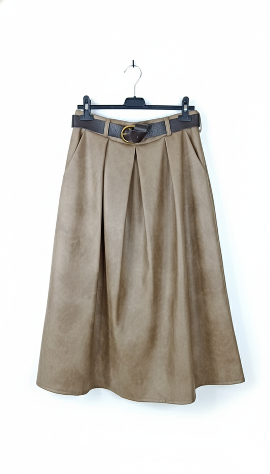 Jupe midi effet cuir femme coupe évasée taille élastique chic moderne confortable | Élégance Suave – LyaMode