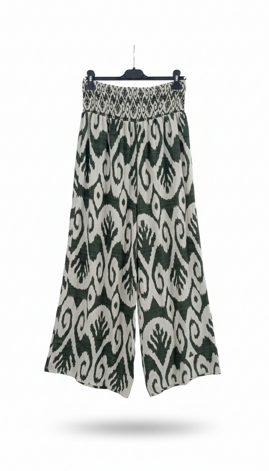 Pantalon Femme Fluide Imprimé Taille Smockée Viscose Coupe Large Bali Flow LyaMode