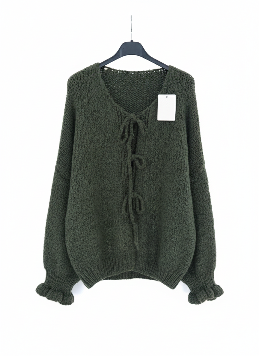Gilet CocoonLace – Cardigan maille ultra douce lacage devant coupe ample chic confortable femme taille unique | LyaMode