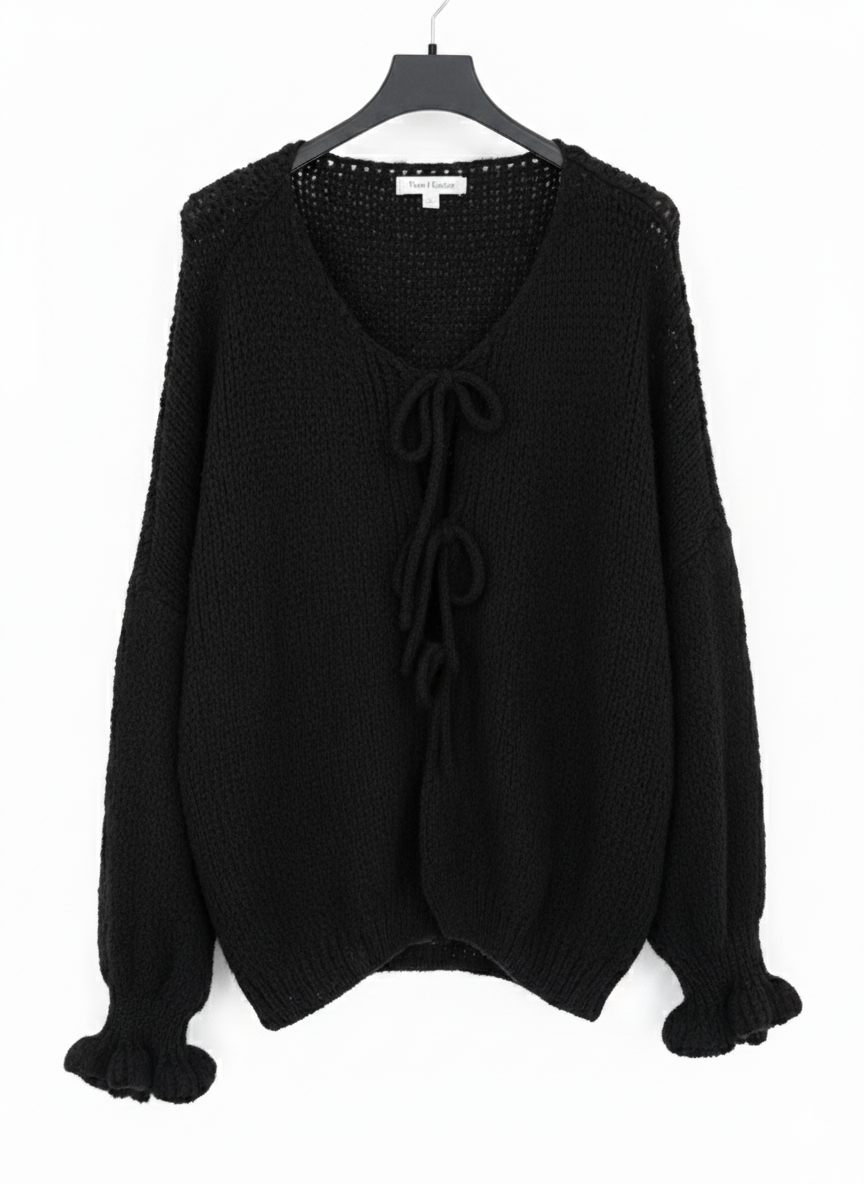 Gilet CocoonLace – Cardigan maille ultra douce lacage devant coupe ample chic confortable femme taille unique | LyaMode