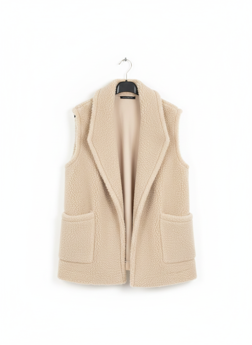 Gilet sans manches femme long effet laine doux coupe droite poches chic confortable taille unique oversize superposition automne hiver | Nuage Doux – LyaMode