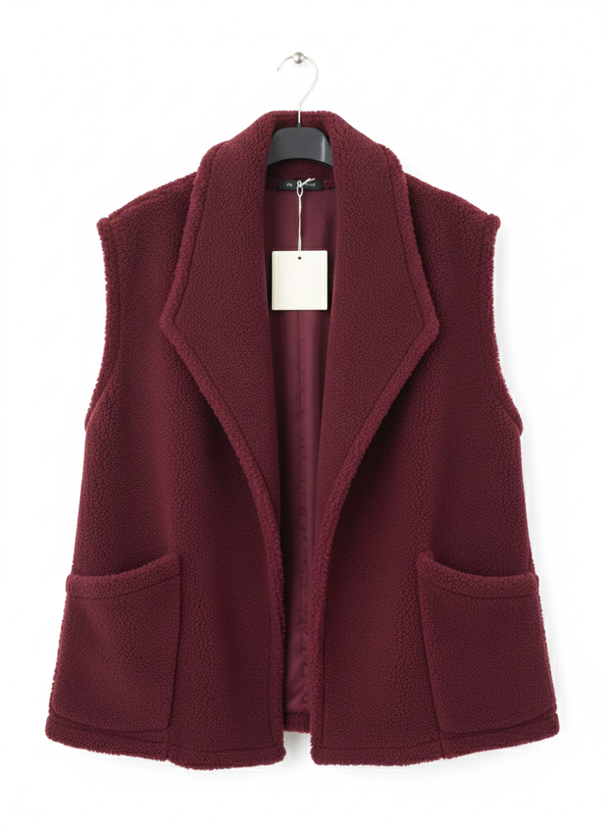 Gilet sans manches femme long effet laine doux coupe droite poches chic confortable taille unique oversize superposition automne hiver | Nuage Doux – LyaMode