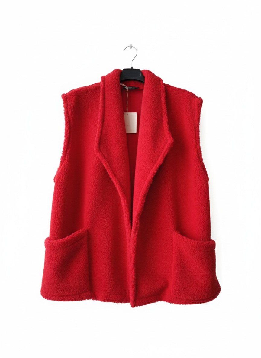Gilet sans manches femme long effet laine doux coupe droite poches chic confortable taille unique oversize superposition automne hiver | Nuage Doux – LyaMode