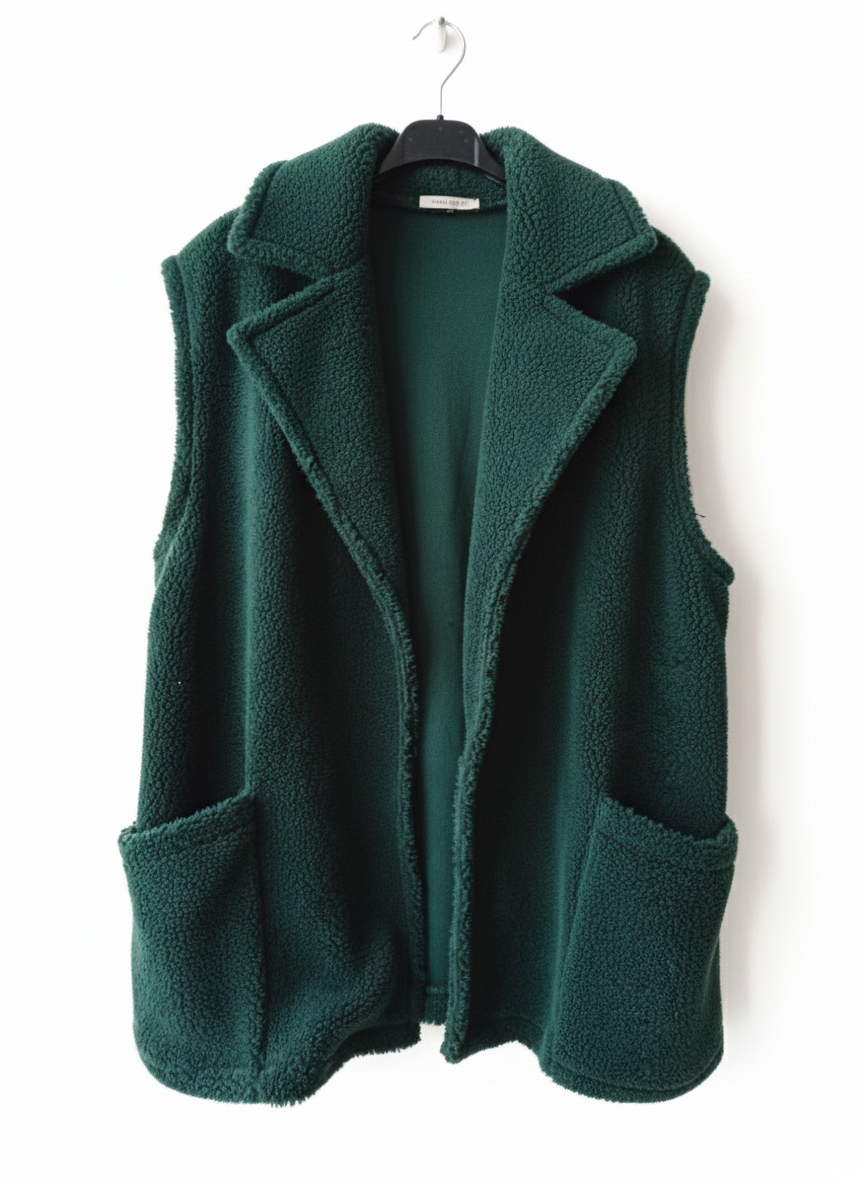 Gilet sans manches femme long effet laine doux coupe droite poches chic confortable taille unique oversize superposition automne hiver | Nuage Doux – LyaMode