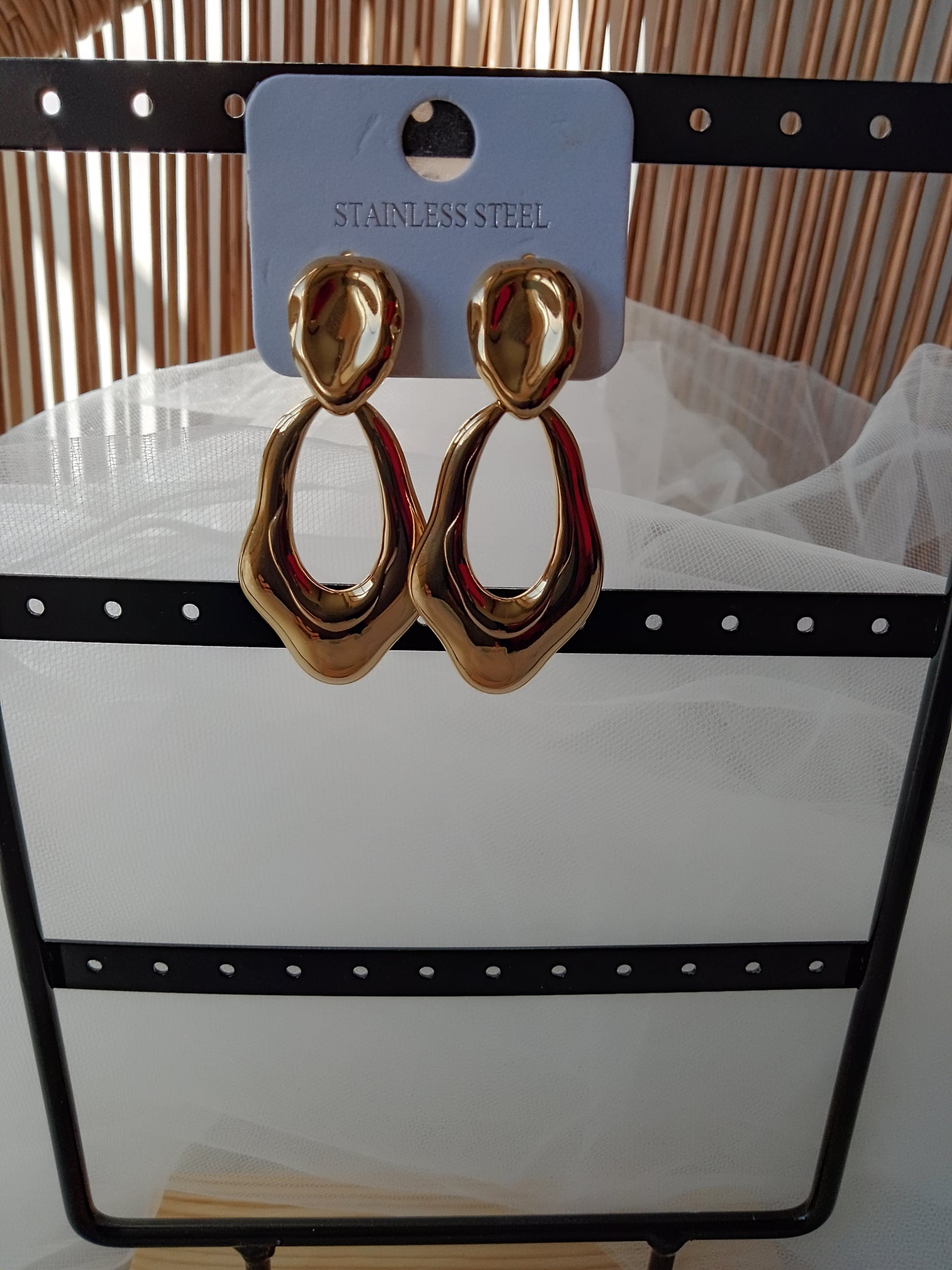Boucles d’oreilles pendantes acier inoxydable effet miroir Onda | LyaMode