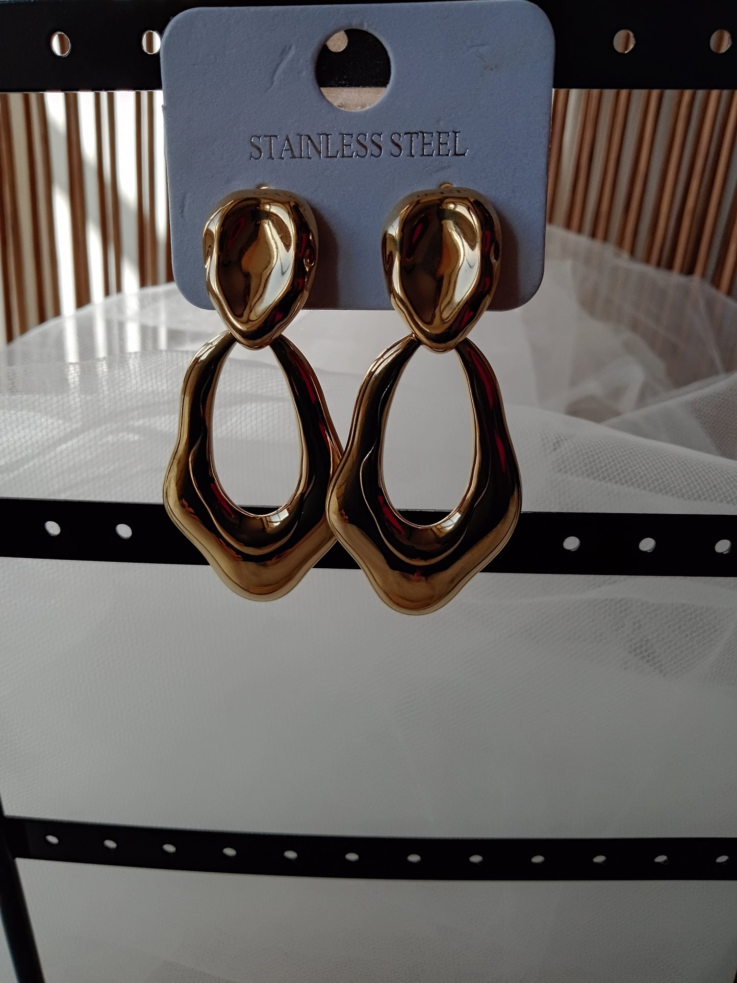 Boucles d’oreilles pendantes acier inoxydable effet miroir Onda | LyaMode