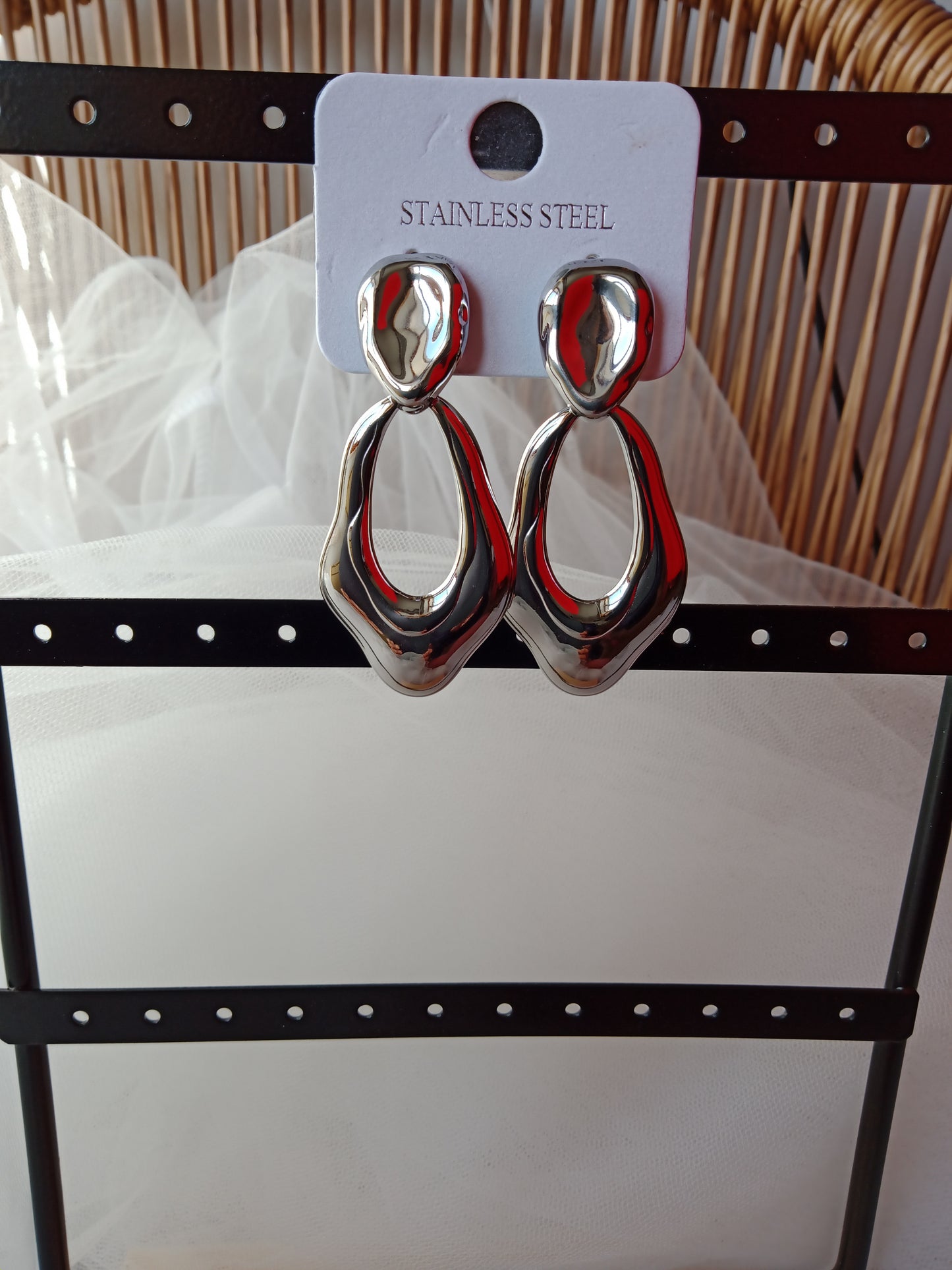 Boucles d’oreilles pendantes acier inoxydable effet miroir Onda | LyaMode