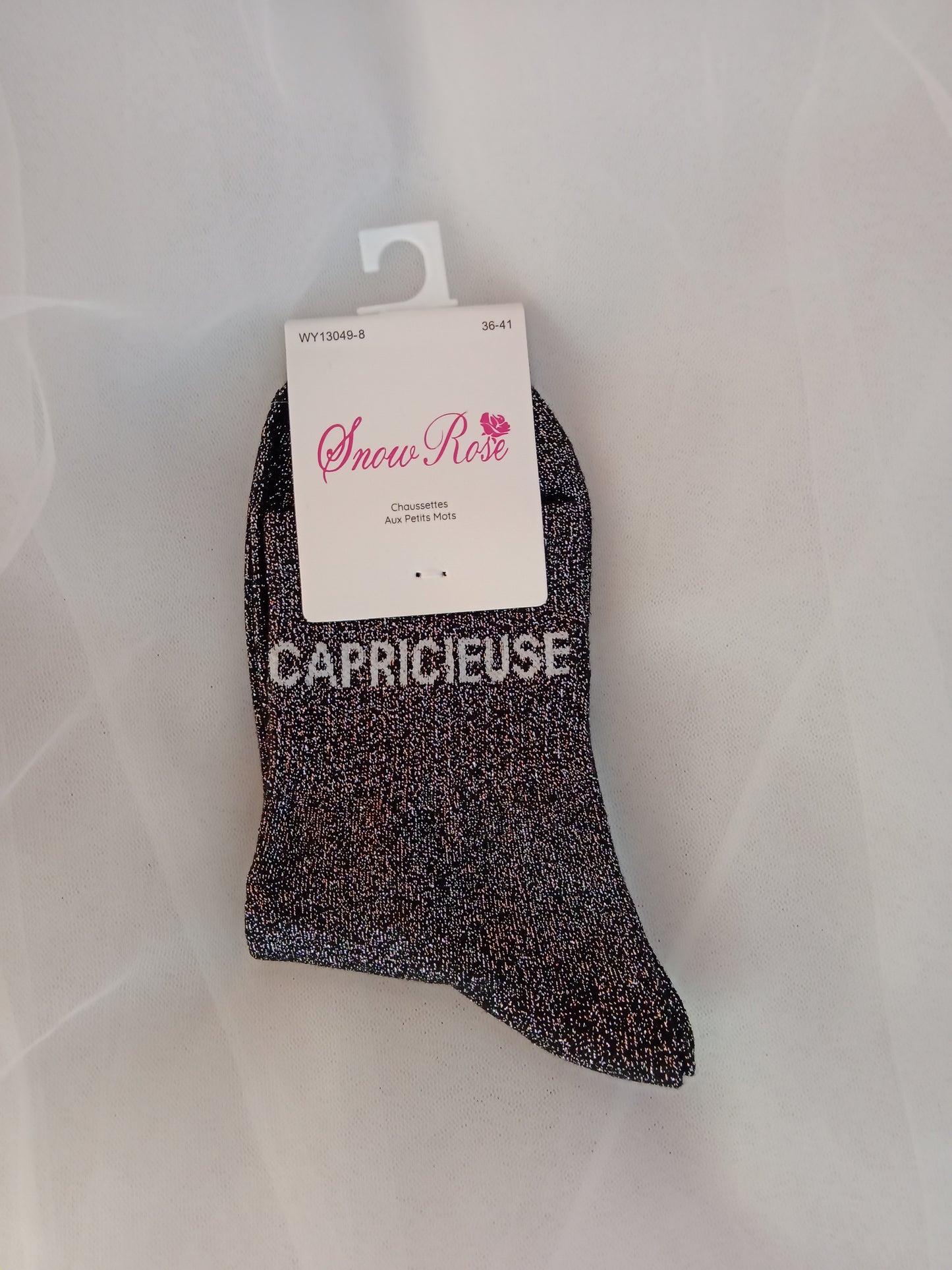 Chaussettes pailletées femme à message fantaisie – Snow Rose – Taille 36-41 | LyaMode