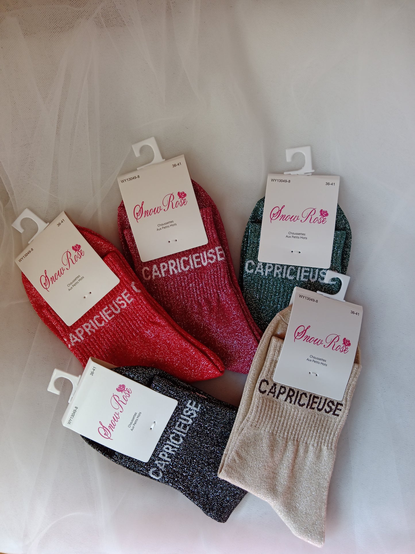 Chaussettes pailletées femme à message fantaisie – Snow Rose – Taille 36-41 | LyaMode