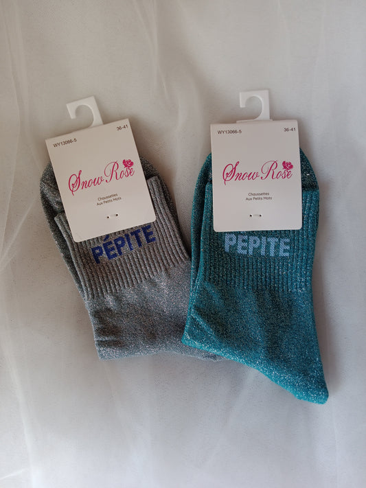 Chaussettes pailletées femme à message fantaisie – Snow Rose – Taille 36-41 | LyaMode