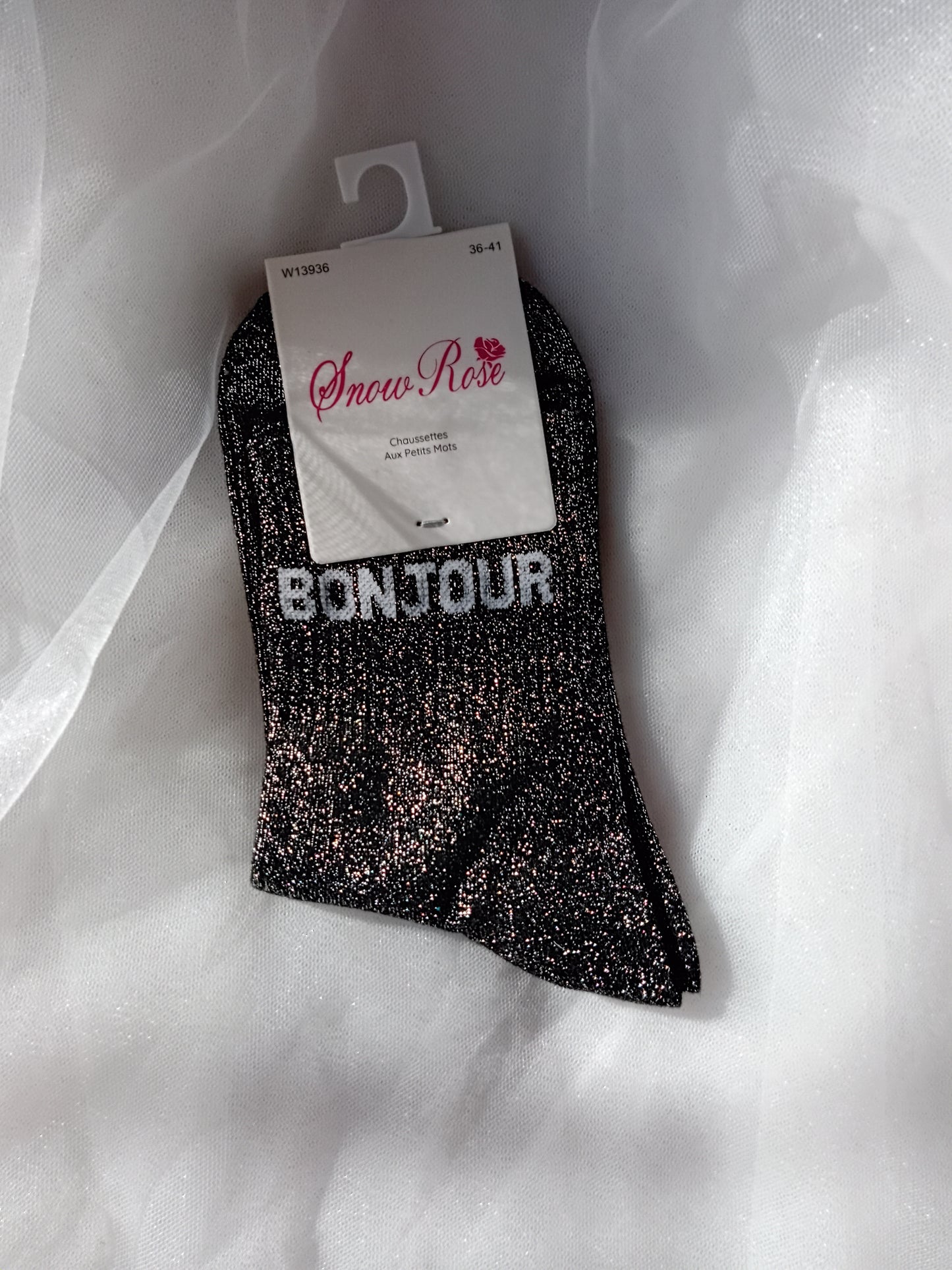 Chaussettes pailletées femme à message fantaisie – Snow Rose – Taille 36-41 | LyaMode