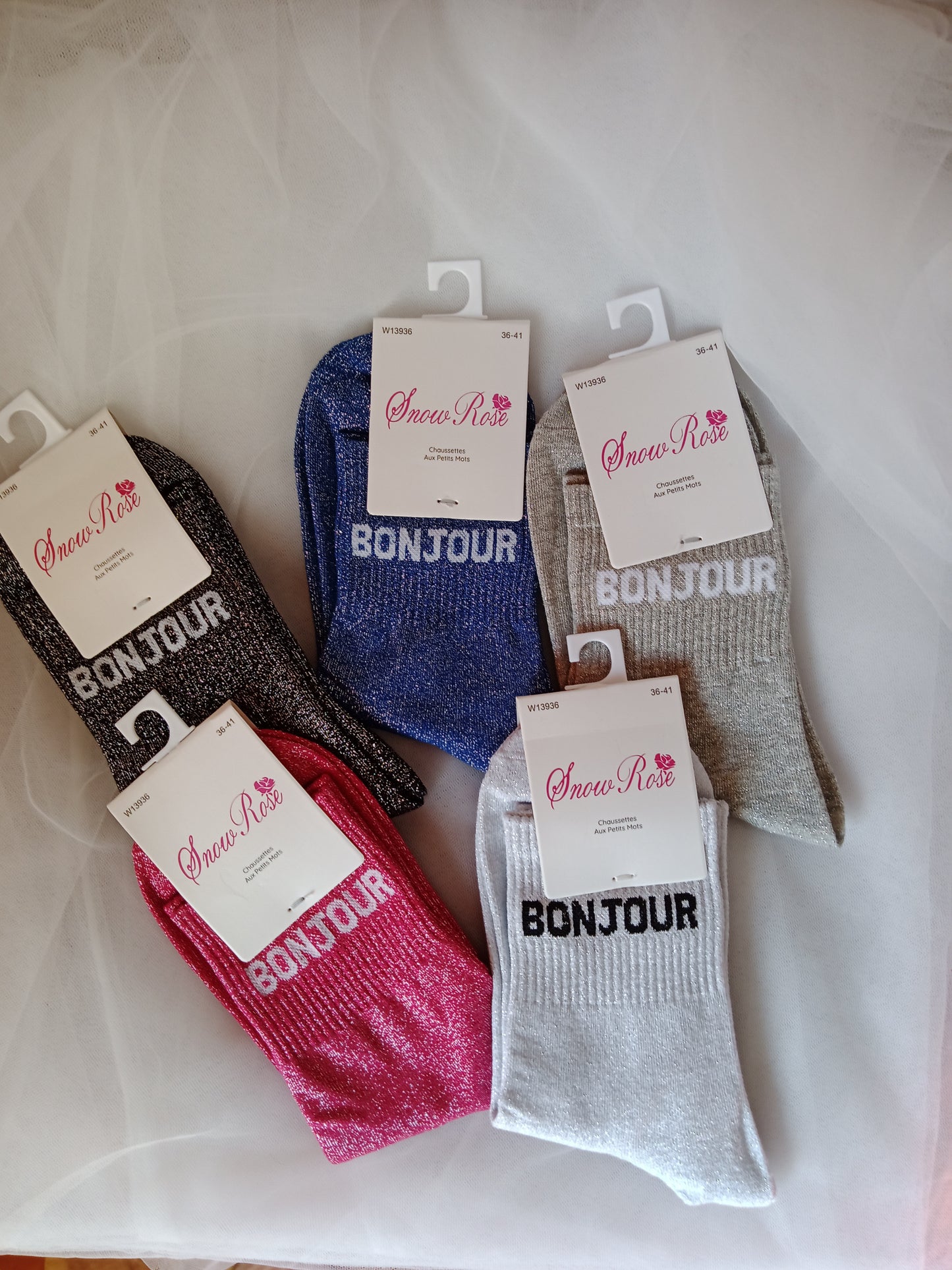 Chaussettes pailletées femme à message fantaisie – Snow Rose – Taille 36-41 | LyaMode