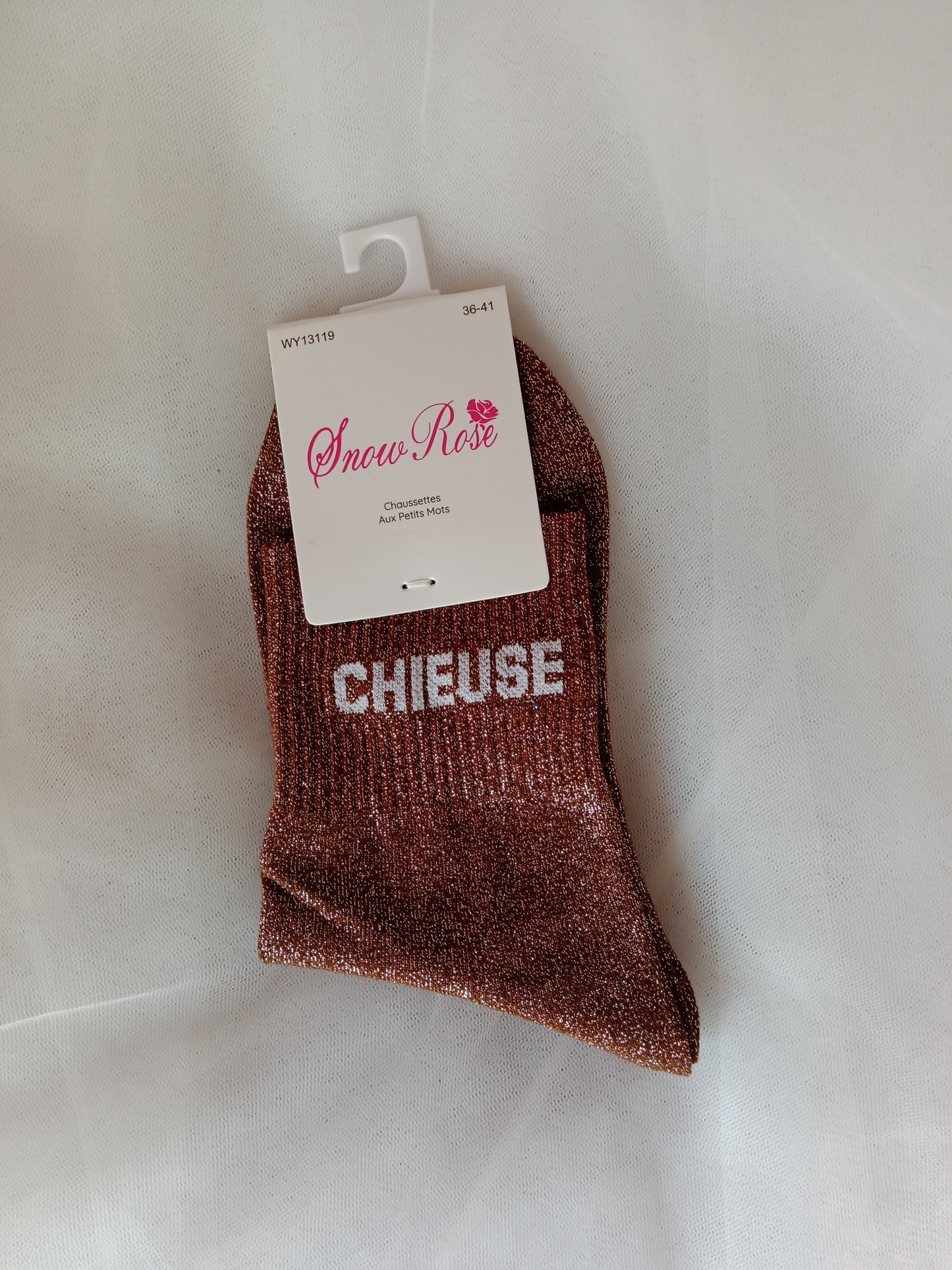Chaussettes pailletées femme à message fantaisie – Snow Rose – Taille 36-41 | LyaMode