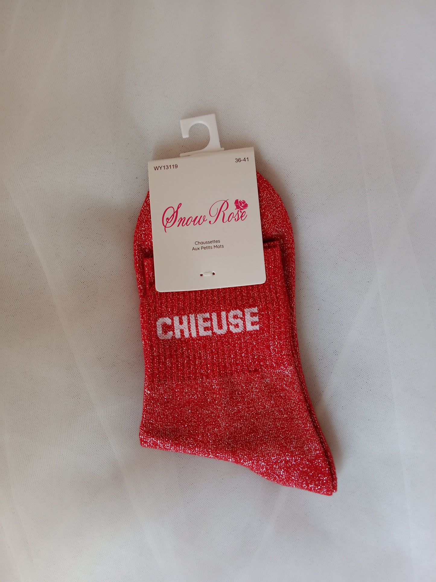Chaussettes pailletées femme à message fantaisie – Snow Rose – Taille 36-41 | LyaMode