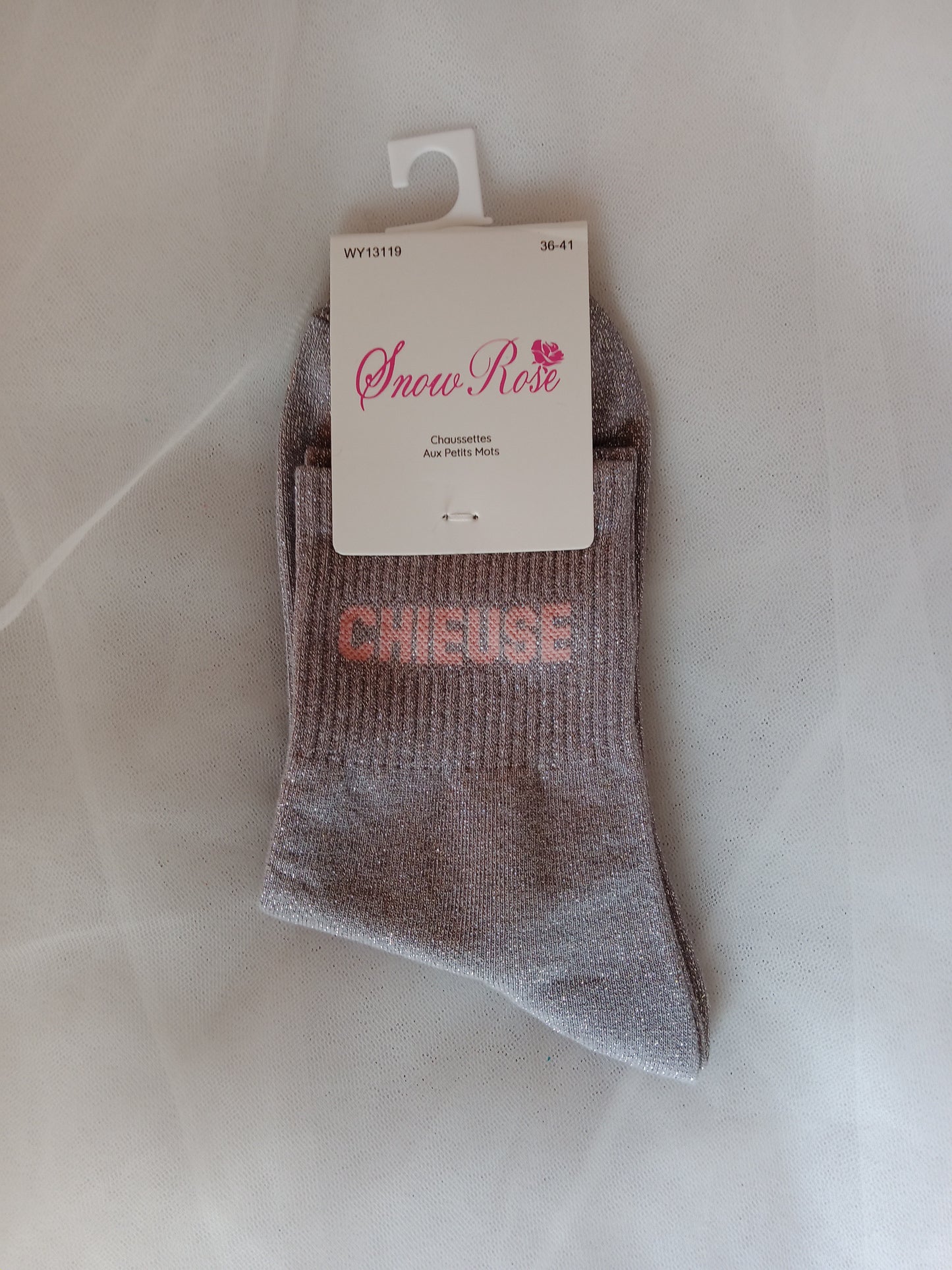 Chaussettes pailletées femme à message fantaisie – Snow Rose – Taille 36-41 | LyaMode