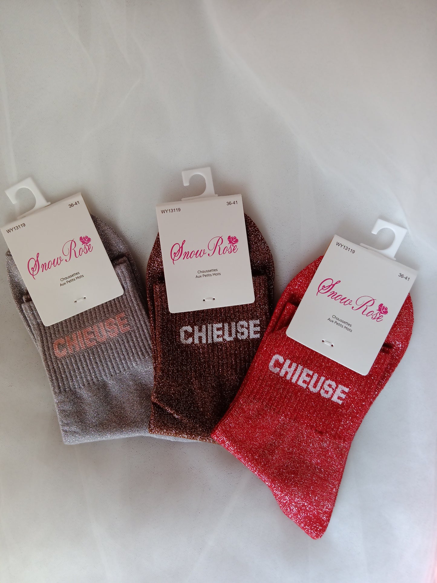 Chaussettes pailletées femme à message fantaisie – Snow Rose – Taille 36-41 | LyaMode