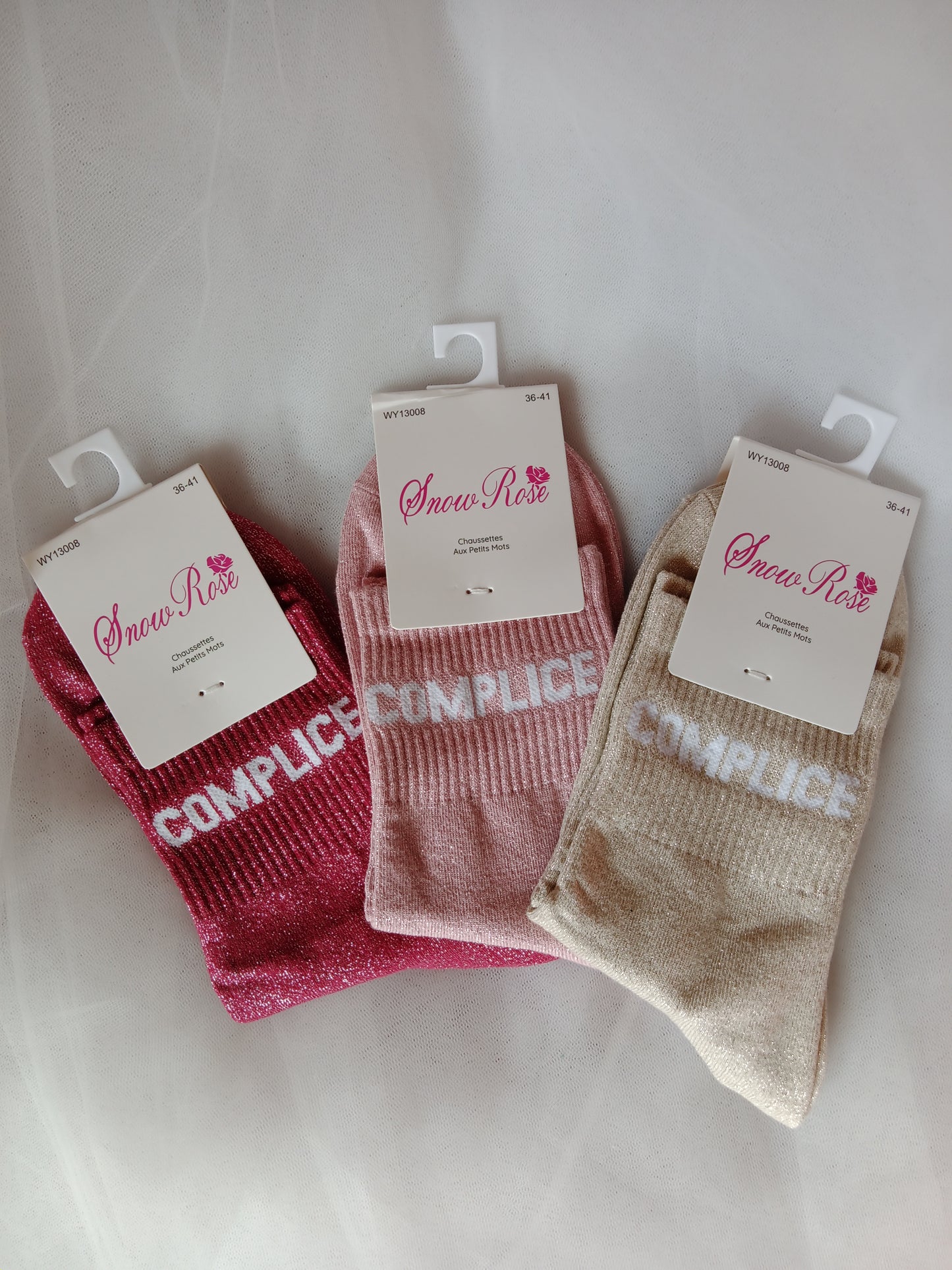 Chaussettes pailletées femme à message fantaisie – Snow Rose – Taille 36-41 | LyaMode