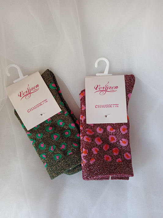 Chaussettes femme léopard pailletées coton extensibles brillantes confort mode tendance Wild Spark | LyaMode