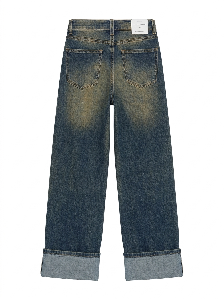 Jean wide leg revers femme coupe droite denim vintage coton stretch – Denim Horizon Revers LyaMode