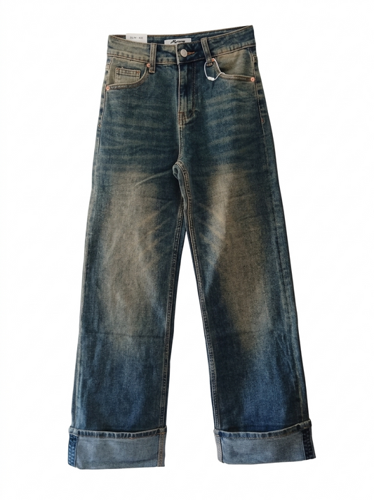 Jean wide leg revers femme coupe droite denim vintage coton stretch – Denim Horizon Revers LyaMode