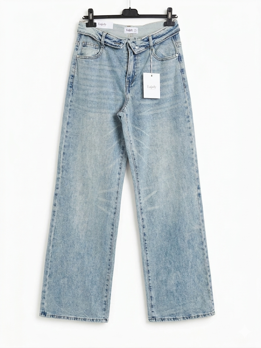 Jean Wide Leg Femme à Revers Taille Haute – Coupe Large Denim Tendance – Wide Flow Denim – LyaMode