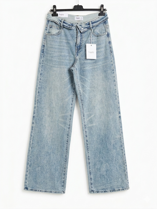 Jean Wide Leg Femme à Revers Taille Haute – Coupe Large Denim Tendance – Wide Flow Denim – LyaMode