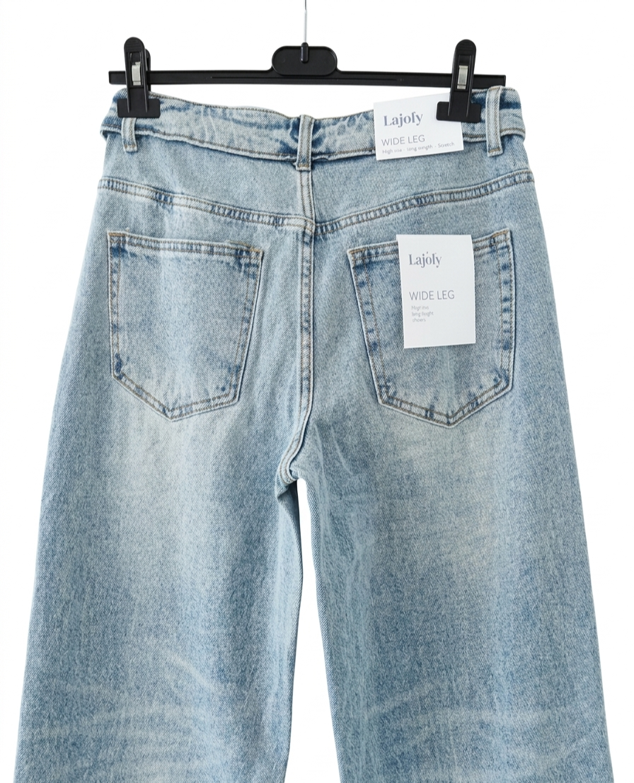 Jean Wide Leg Femme à Revers Taille Haute – Coupe Large Denim Tendance – Wide Flow Denim – LyaMode