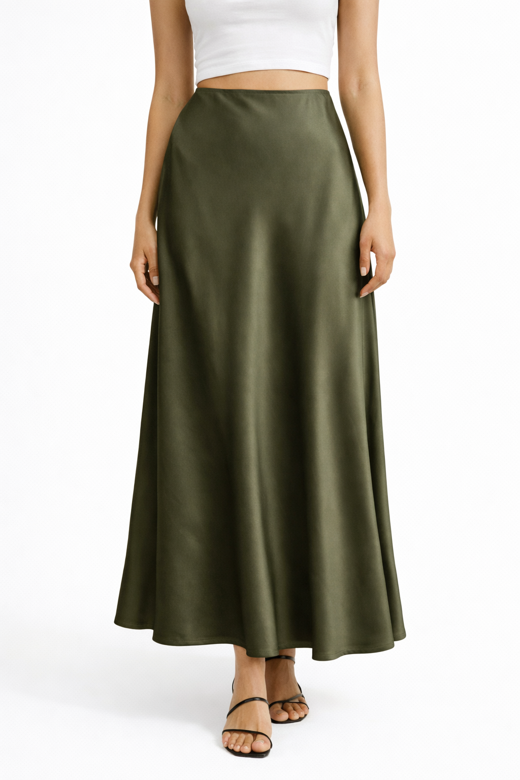 Jupe longue satinée femme fluide taille élastique coupe évasée polyester élasthanne élégante confortable du 36 au 44 | LyaMode