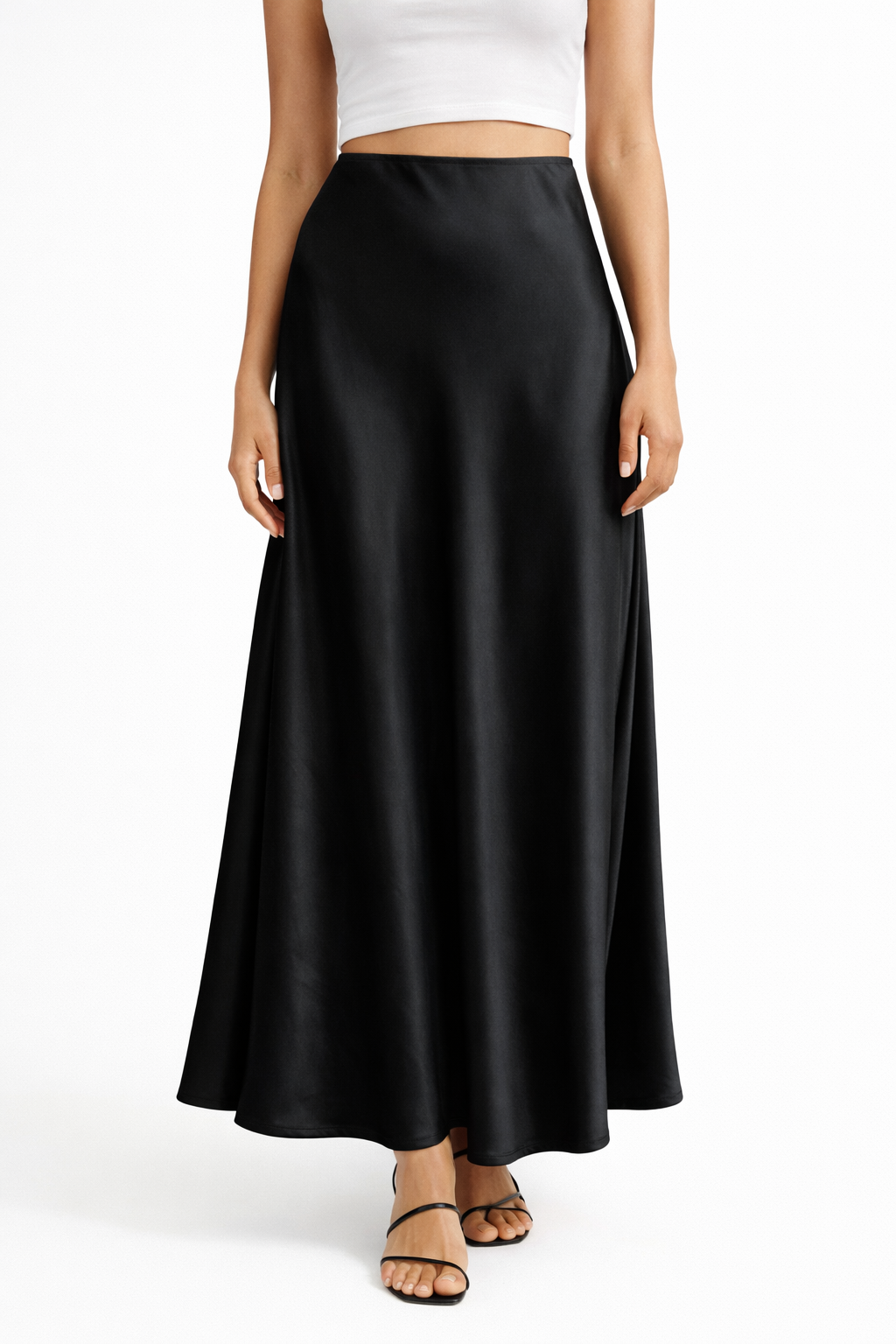 Jupe longue satinée femme fluide taille élastique coupe évasée polyester élasthanne élégante confortable du 36 au 44 | LyaMode