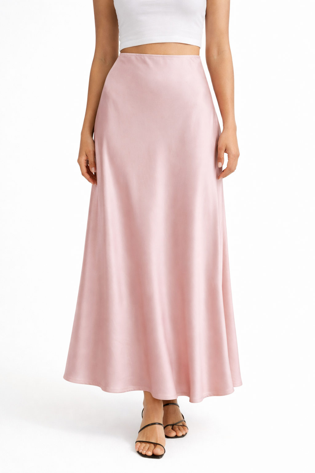 Jupe longue satinée femme fluide taille élastique coupe évasée polyester élasthanne élégante confortable du 36 au 44 | LyaMode
