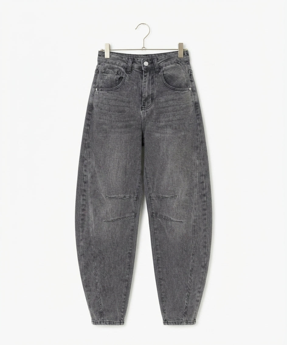 Jean Ballon Femme Gris Délavé – Coupe Taille Haute | LyaMode