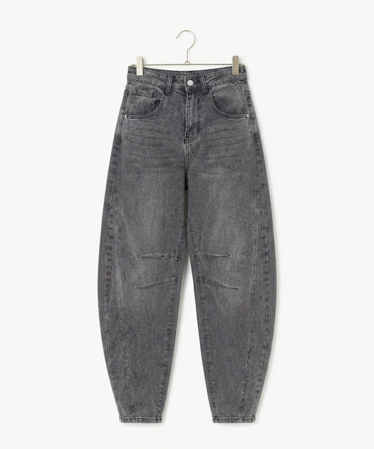 Jean Ballon Femme Gris Délavé – Coupe Taille Haute | LyaMode