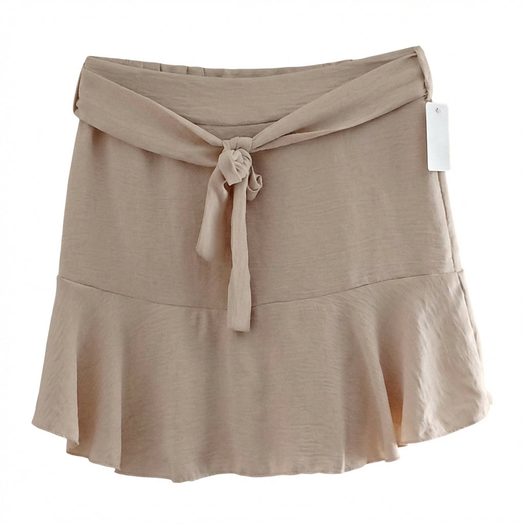 Jupe-short femme fluide à volants 100% viscose taille nouée coupe bohème chic confortable été taille unique jusqu’au 40 | LyaMode