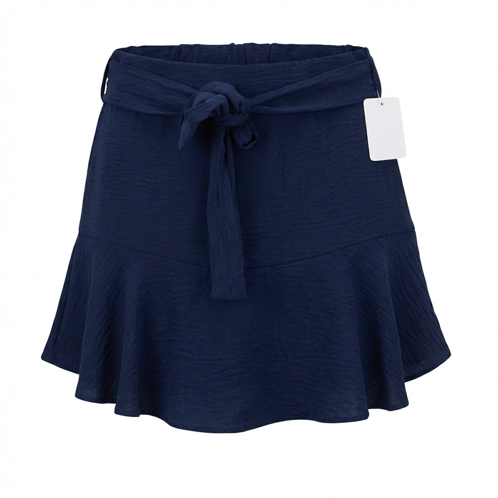 Jupe-short femme fluide à volants 100% viscose taille nouée coupe bohème chic confortable été taille unique jusqu’au 40 | LyaMode