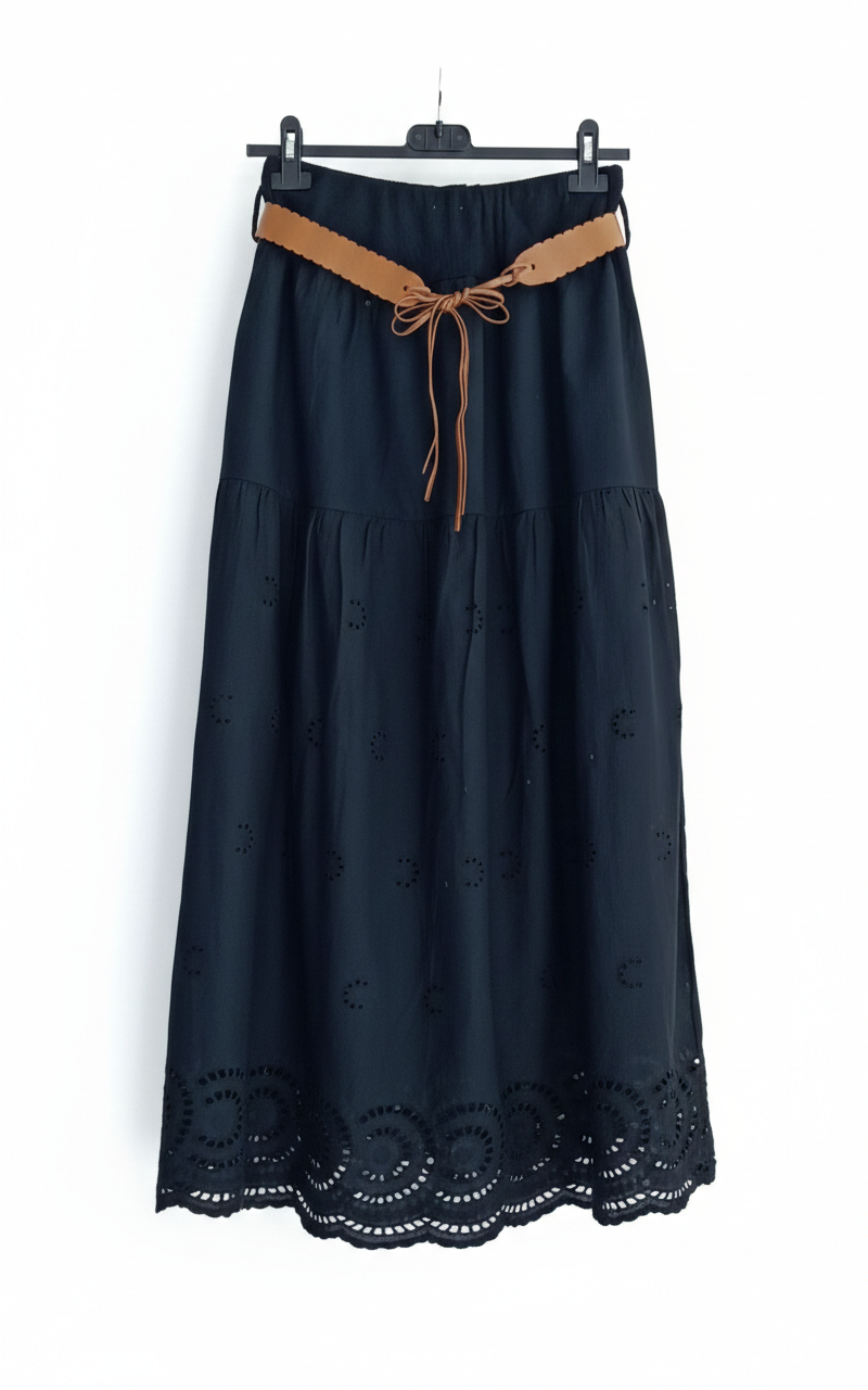 Jupe Longue Bohème Fluide Taille Élastique Broderie Bas Confort Été Femme – Brise Bohème | LyaMode