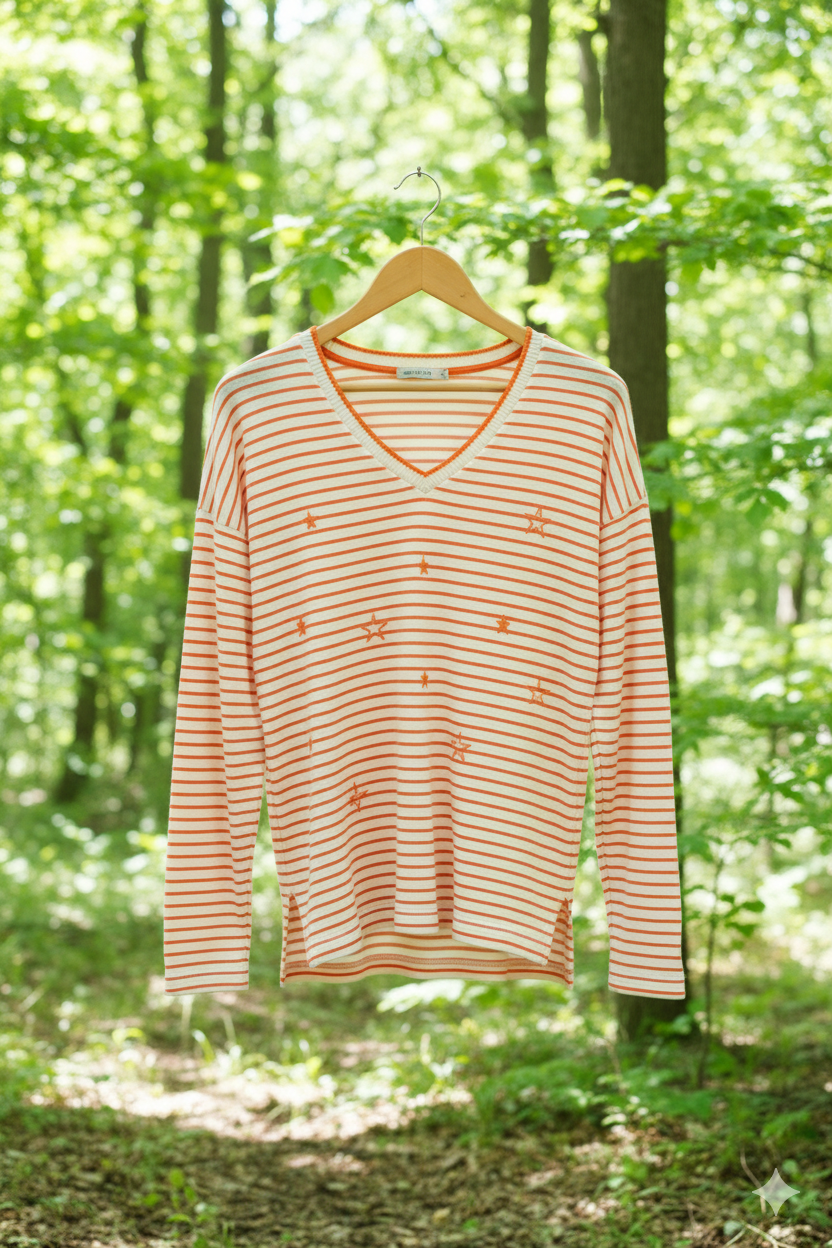 Pull marinière femme rayé coton col V manches longues étoiles brodées | Marinière Étoilé – LyaMode