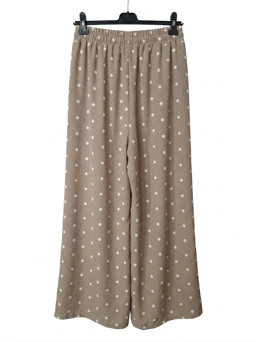 Pantalon Douce Évasion à pois femme taille unique fluide en viscose – Beige – LyaMode