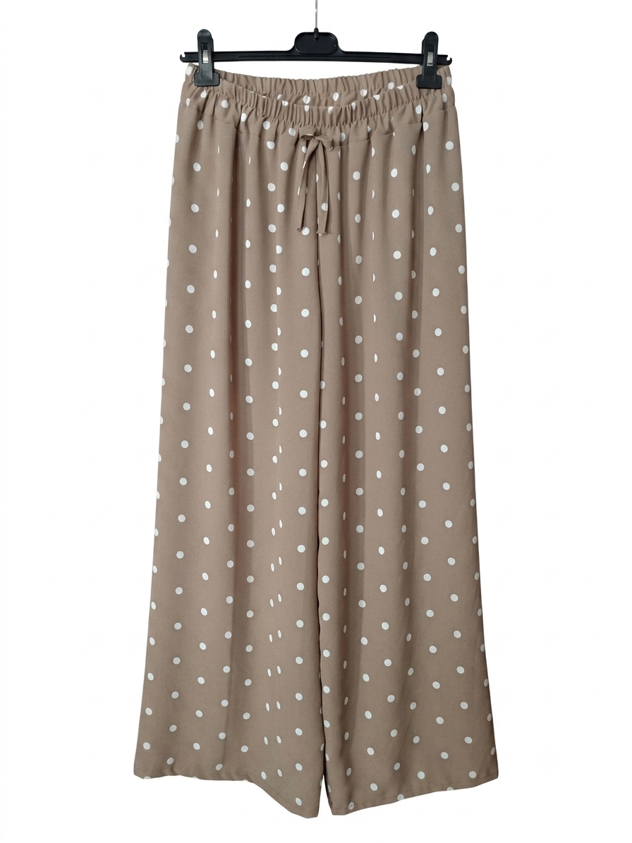 Pantalon Douce Évasion à pois femme taille unique fluide en viscose – Beige – LyaMode