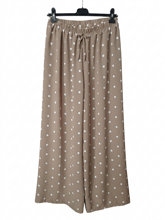 Pantalon Douce Évasion à pois femme taille unique fluide en viscose – Beige – LyaMode