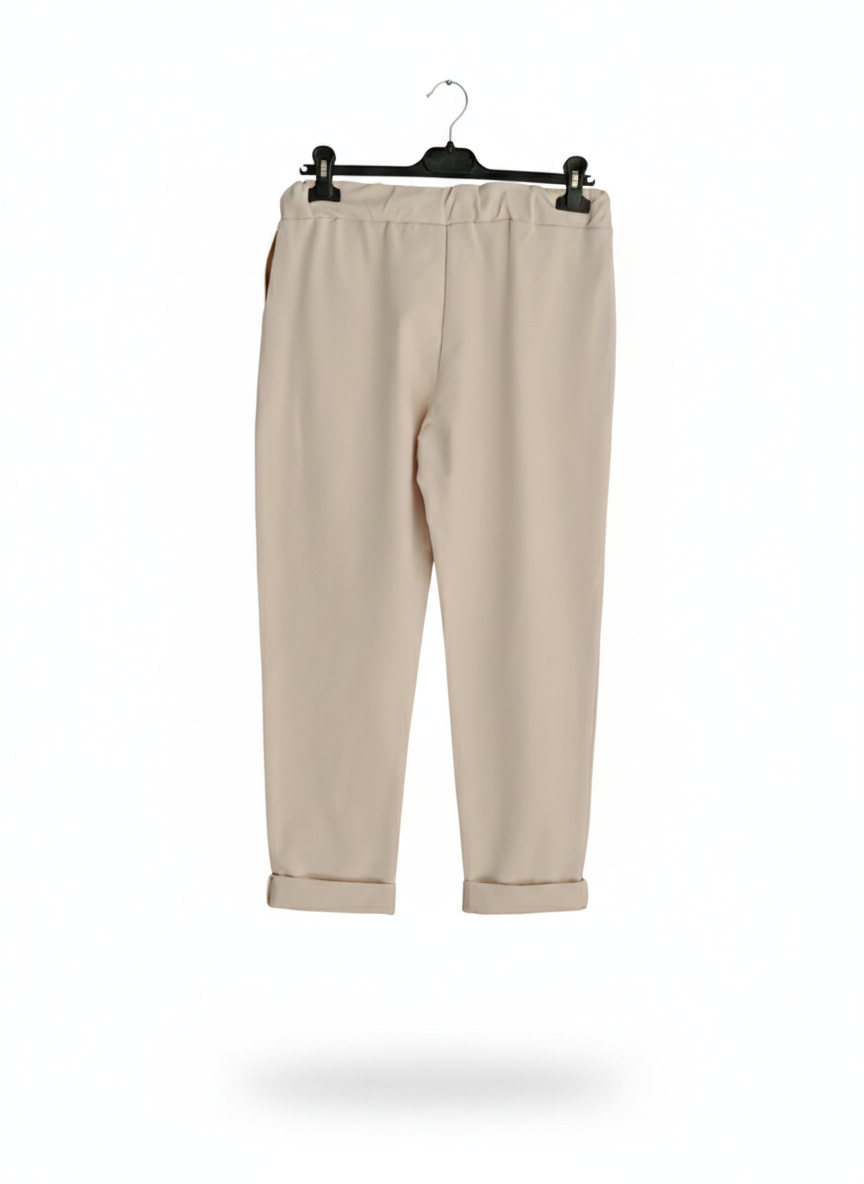 Pantalon Femme Taille Élastique Coton Stretch Coupe Confort Revers Bas Esprit Souple LyaMode