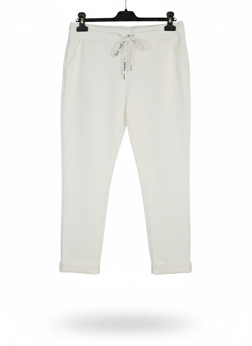 Pantalon Femme Taille Élastique Coton Stretch Coupe Confort Revers Bas Esprit Souple LyaMode