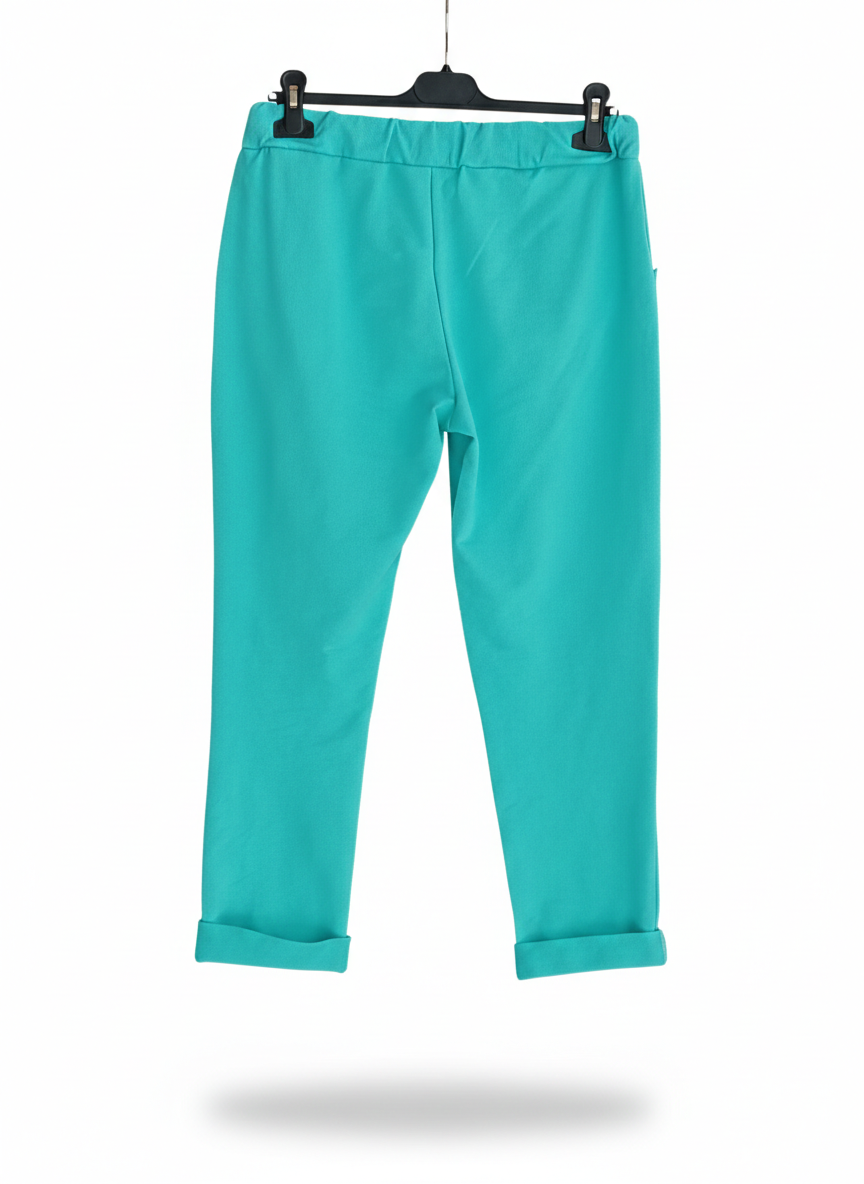 Pantalon Femme Taille Élastique Coton Stretch Coupe Confort Revers Bas Esprit Souple LyaMode