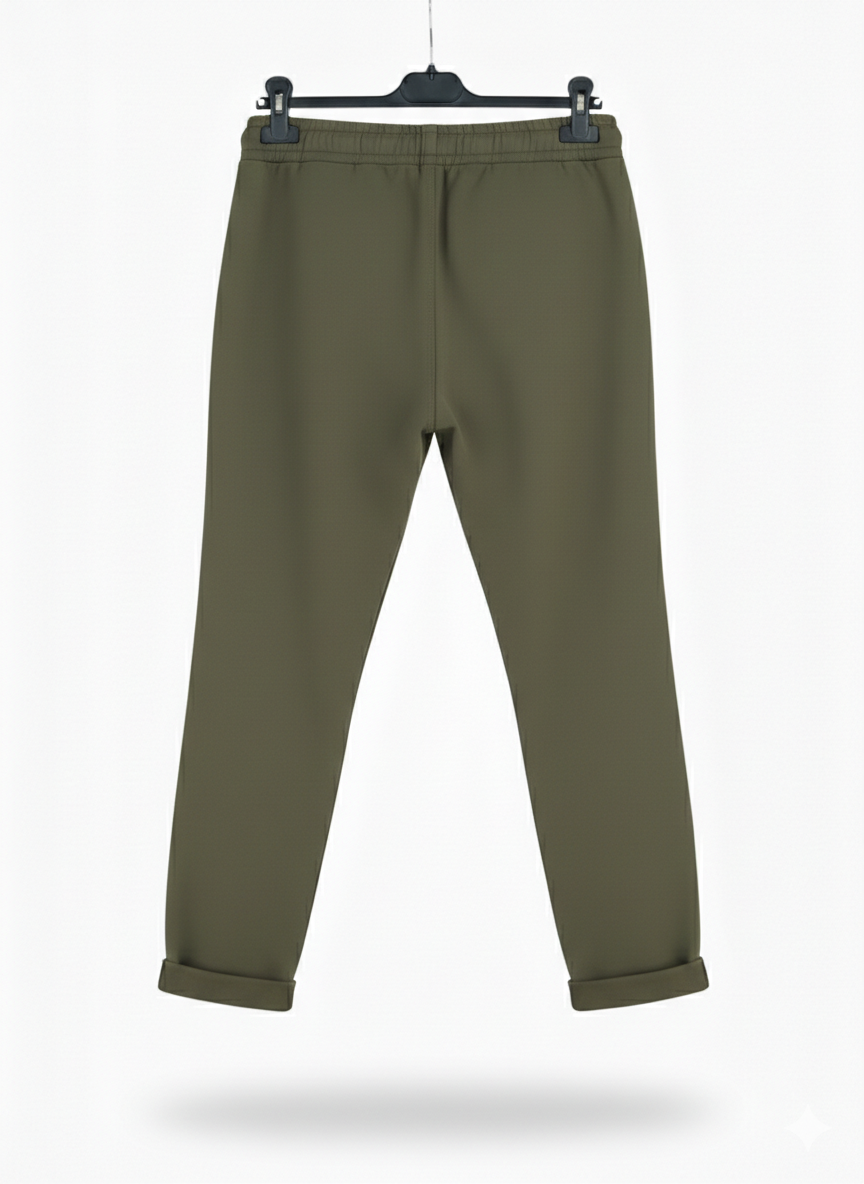 Pantalon Femme Taille Élastique Coton Stretch Coupe Confort Revers Bas Esprit Souple LyaMode